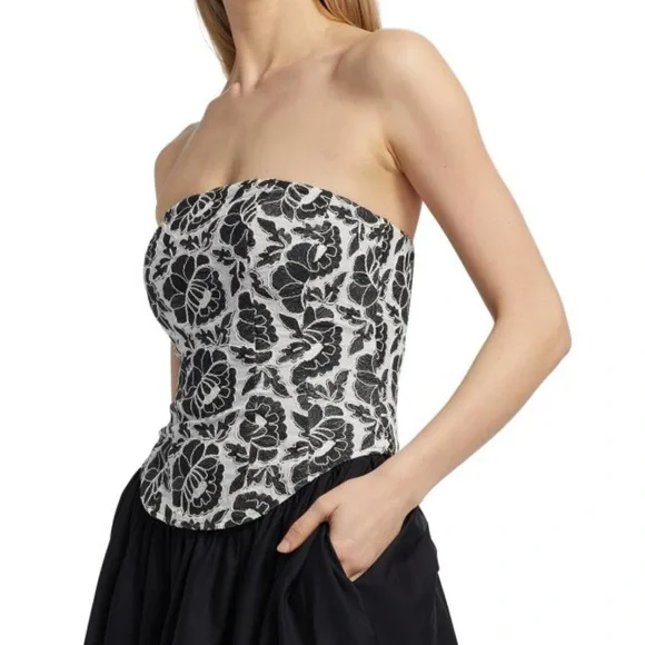 NWT TOCCIN Dress Melody Floral Cotton Corset Midi- Black White 10 - Picture 4 of 5